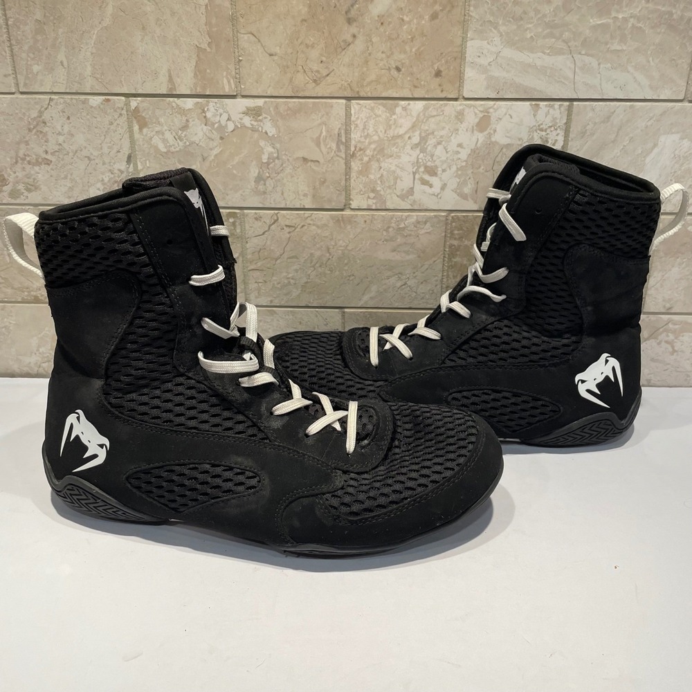 Venum Elite Boxing Shoes Mens 9 Black White Mid Cut VENUM-04958 Training Boots